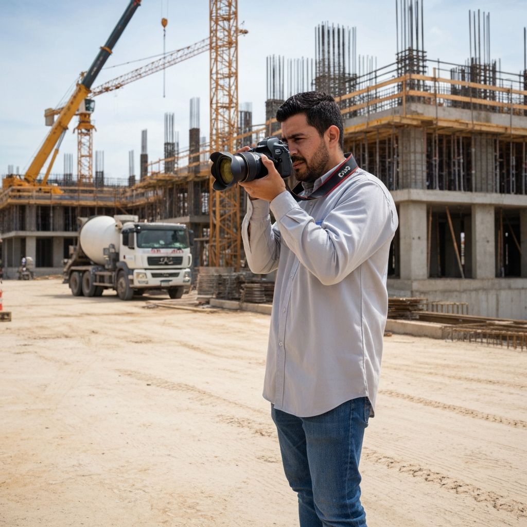 Hombre tomando fotografías de la obra