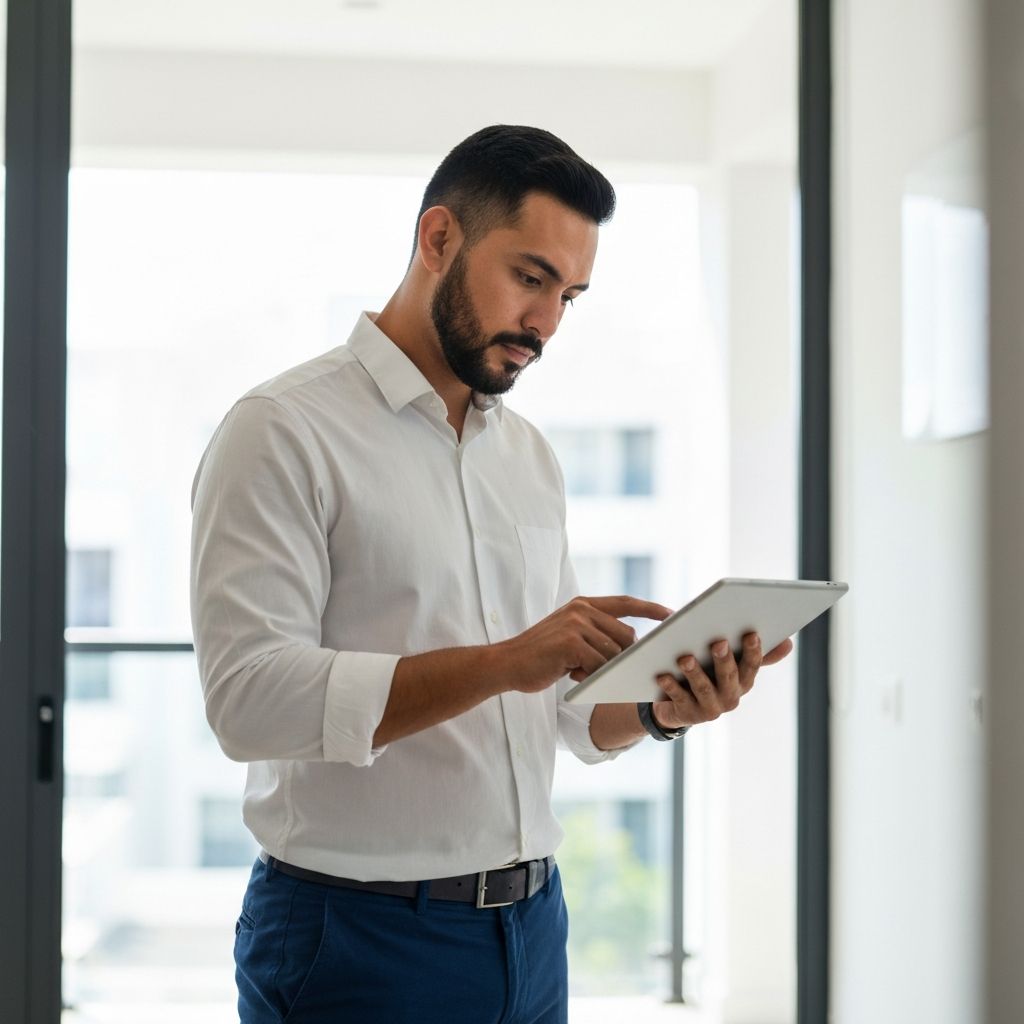 Inspector verificando proyecto inmobiliario