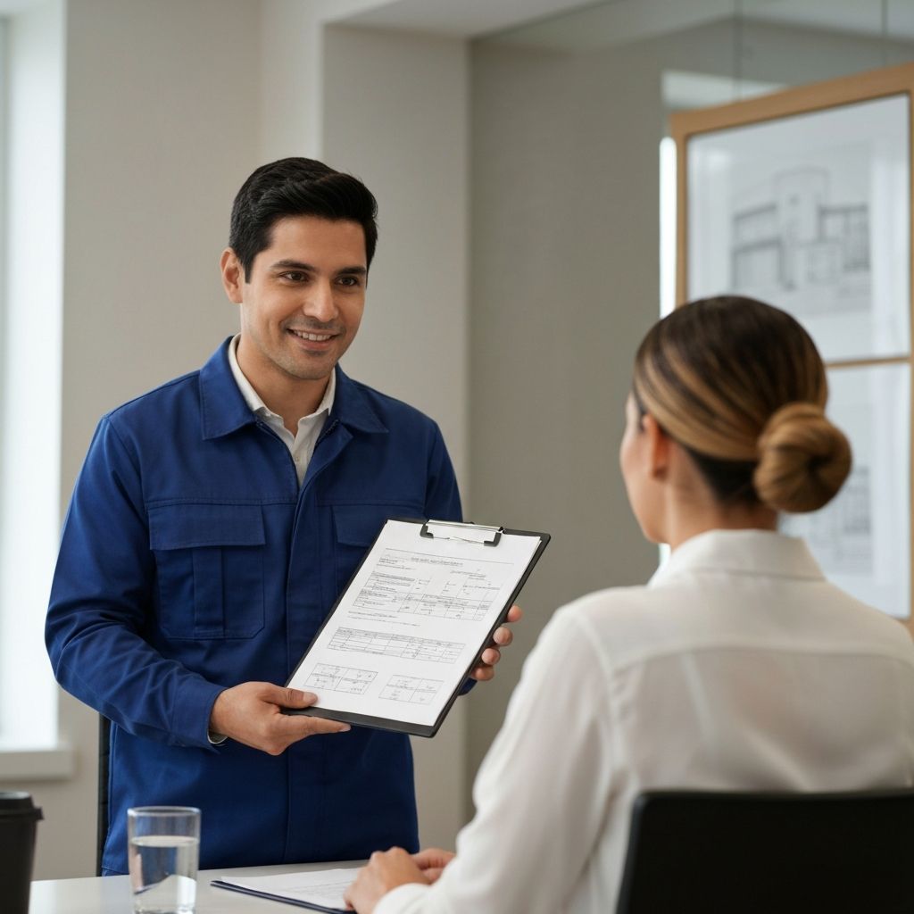 Técnico dando reporte de inspección a cliente