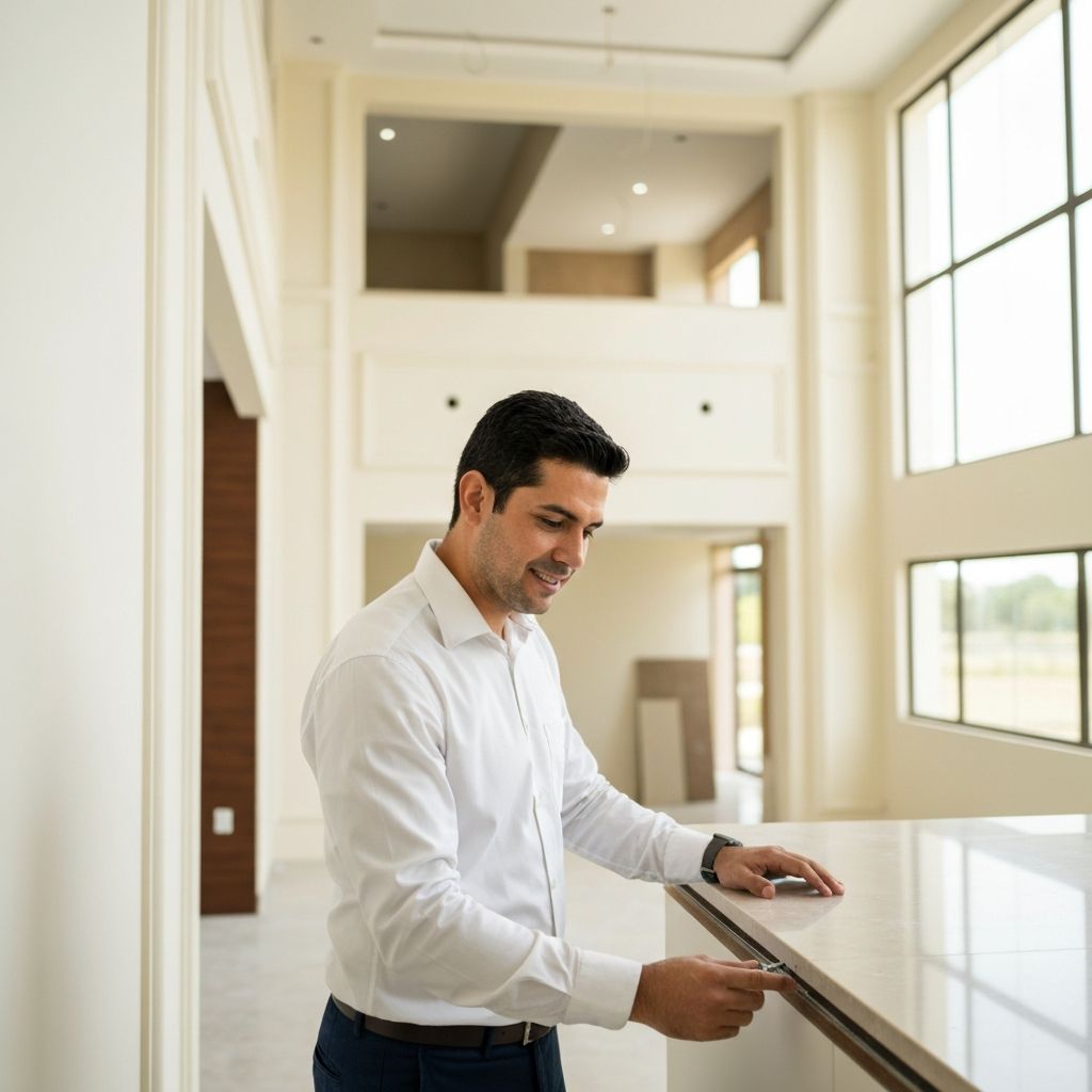 Técnico inspeccionando acabados de edificio