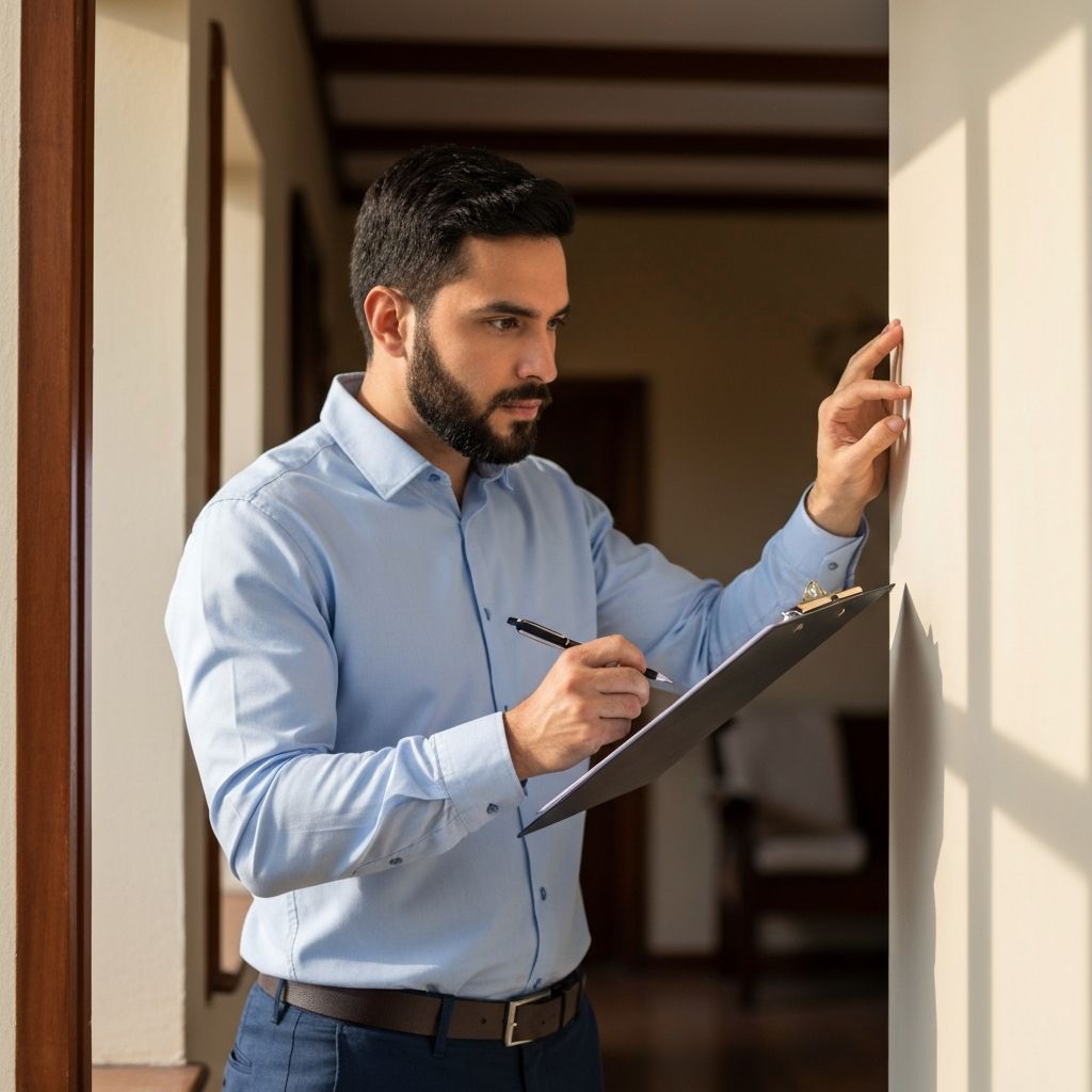 Técnico revisando paredes de una casa